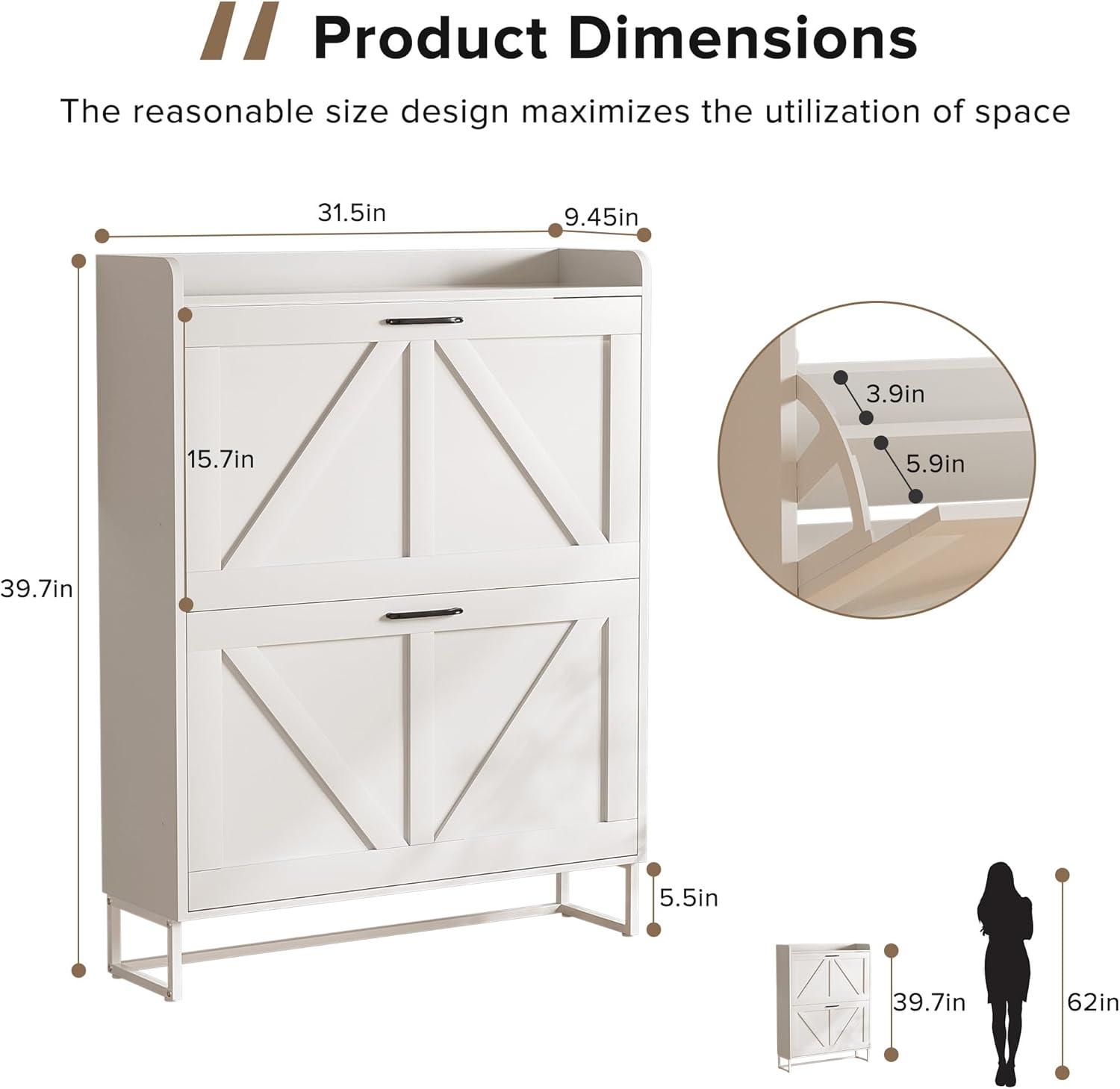 Gracie Oaks Shoe Cabinet With 2 Flip Drawers, Narrow Shoe Cabinet Hidden Shoe Rack Freestanding Shoe Cabinet Organizer For Entryway, Hallway