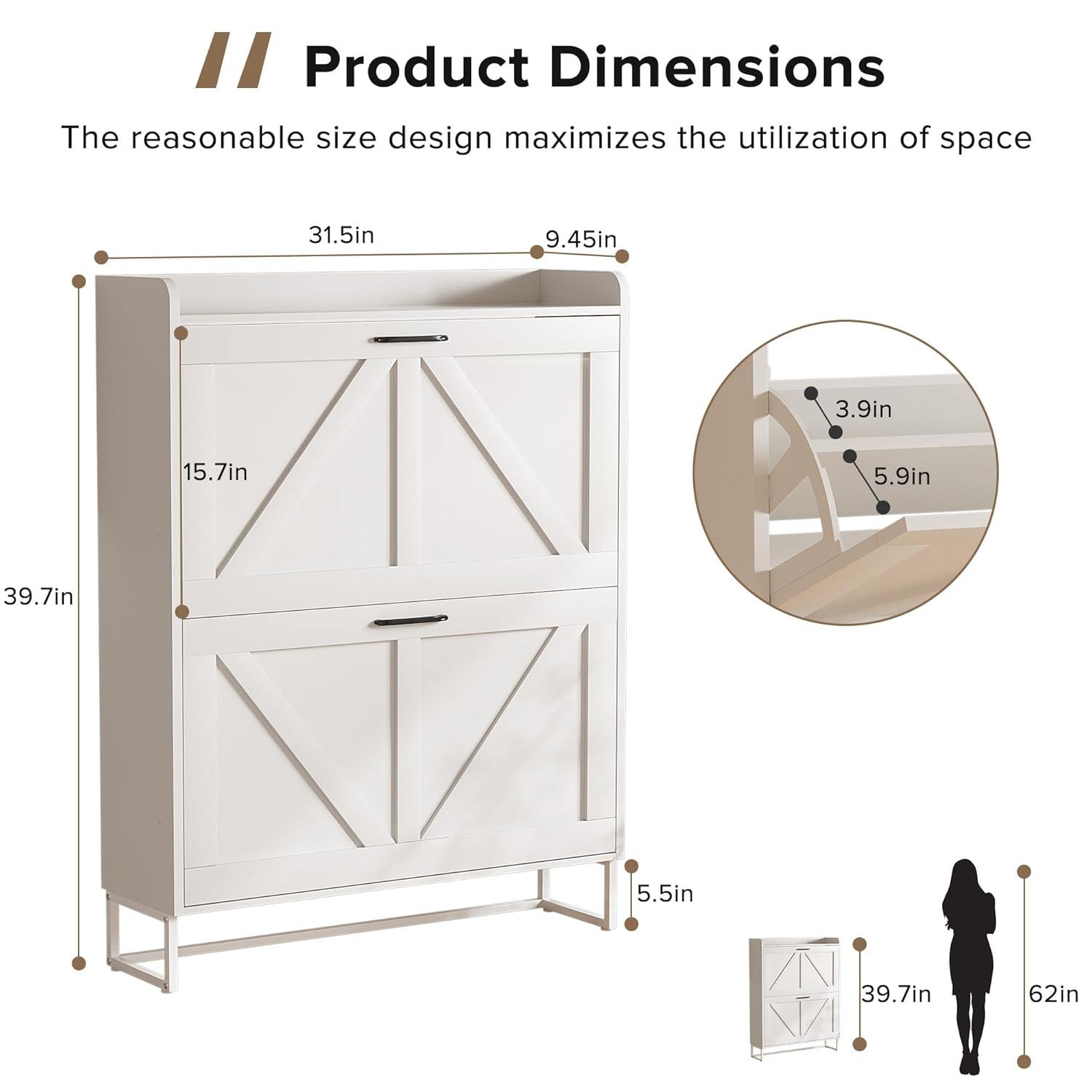 Gracie Oaks Shoe Cabinet With 2 Flip Drawers, Narrow Shoe Cabinet Hidden Shoe Rack Freestanding Shoe Cabinet Organizer For Entryway, Hallway