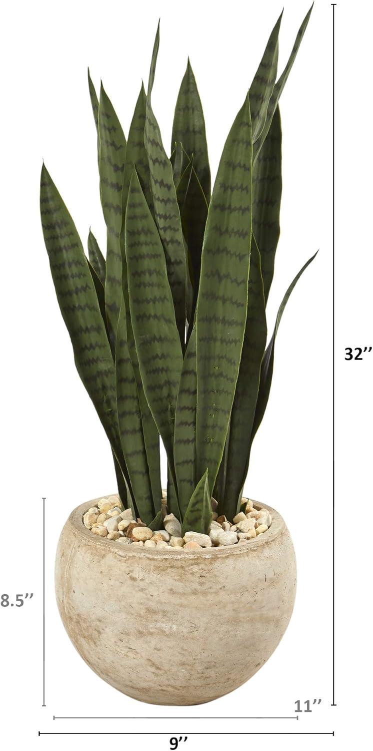 Primrue 32'' Faux Snake Plant (Sansevieria) Plant in Fiber Clay Planter