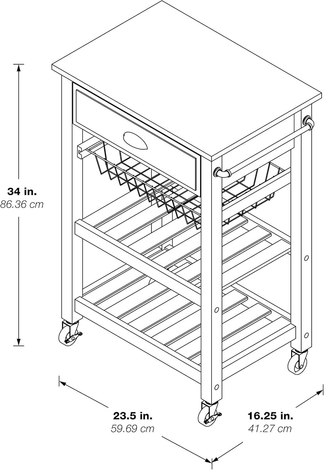 Hampton Engineered Wood Kitchen Cart With Wood Top and White Base