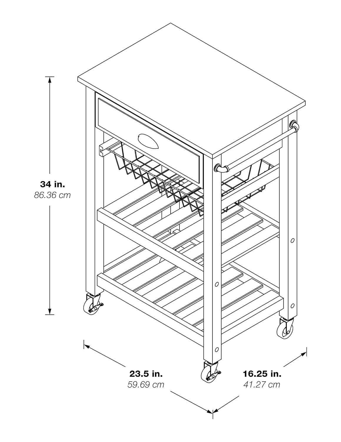 Hampton Engineered Wood Kitchen Cart With Wood Top and White Base