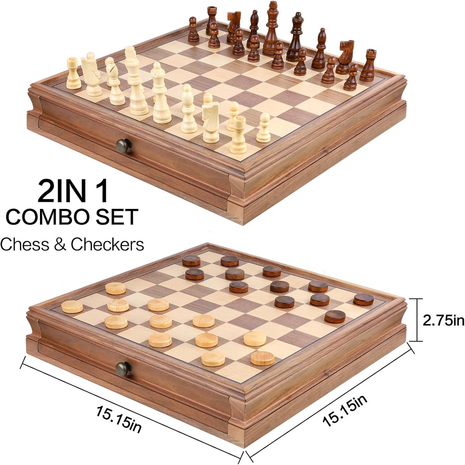 VEVOR 15'' L Solid Wood Chess Game Set