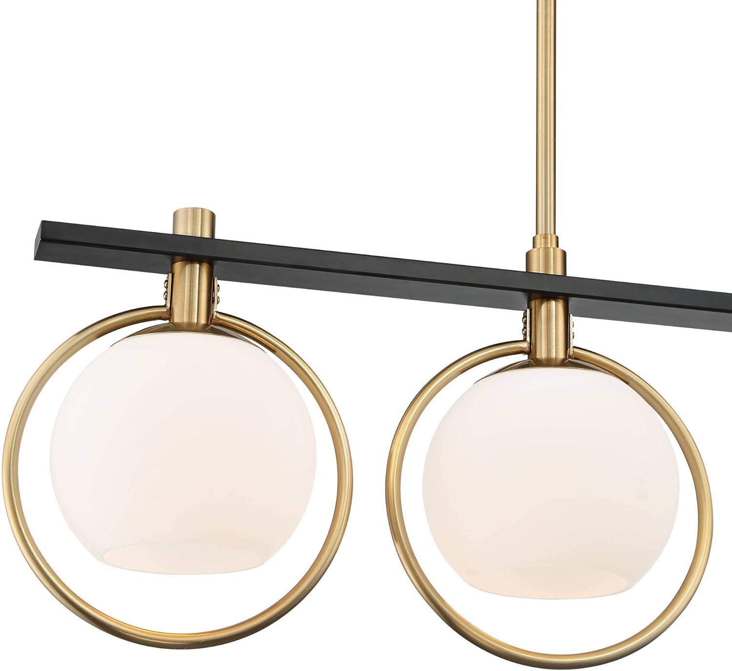 Carlyn 36" Brass and Black Glass LED Island Pendant Light