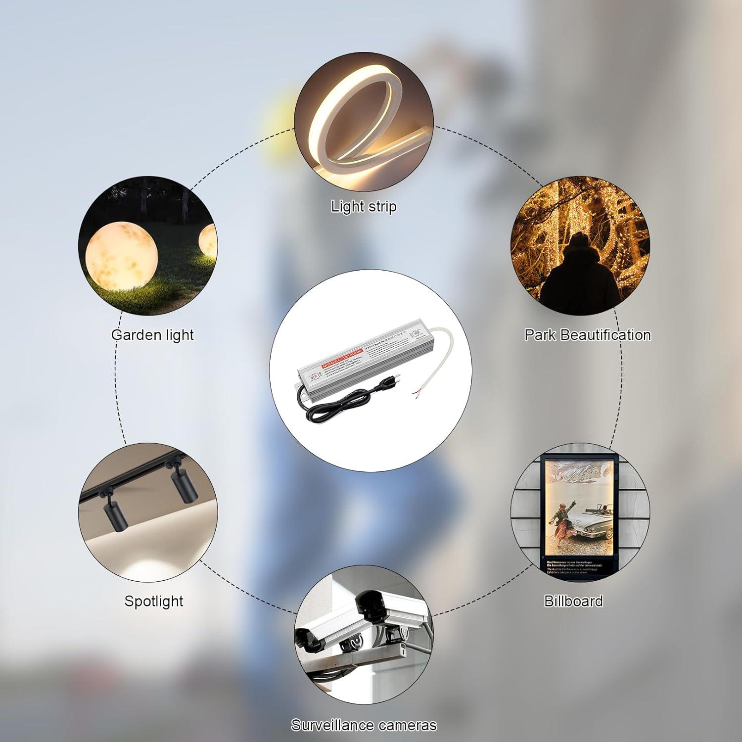 QNNP® LED Driver 150 Watts 12V DC Low Voltage Transformer Waterproof IP67 Power Supply Transformer Adapter AC 100V-120V to 12V DC, LED Power Supply for Indoor Outdoor LED Lighting