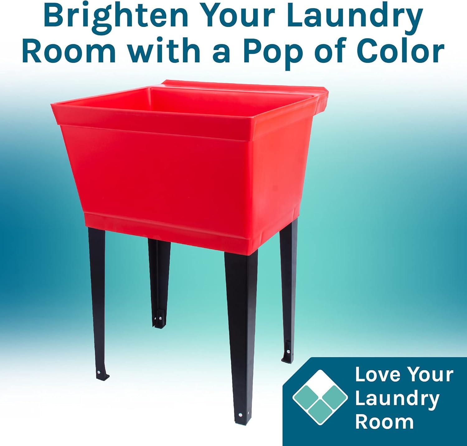 19 Gallon Utility Sink Laundry Tub by JS Jackson Supplies with Adjustable Metal Legs, Ideal for Laundry room, Basement, or Garage Workshop. Heavy Duty Shop Sink. No Faucet Included