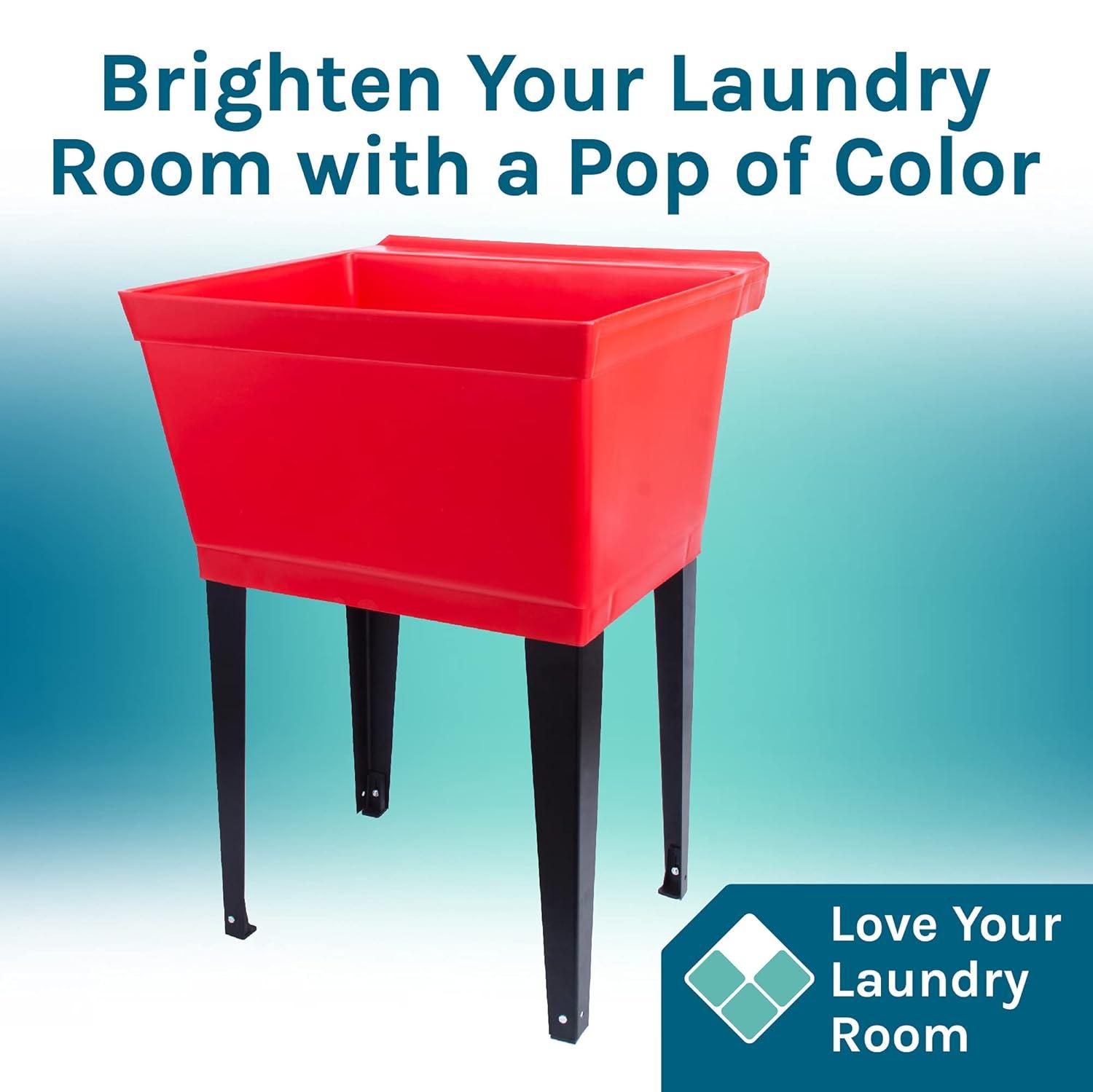 19 Gallon Utility Sink Laundry Tub by JS Jackson Supplies with Adjustable Metal Legs, Ideal for Laundry room, Basement, or Garage Workshop. Heavy Duty Shop Sink. No Faucet Included