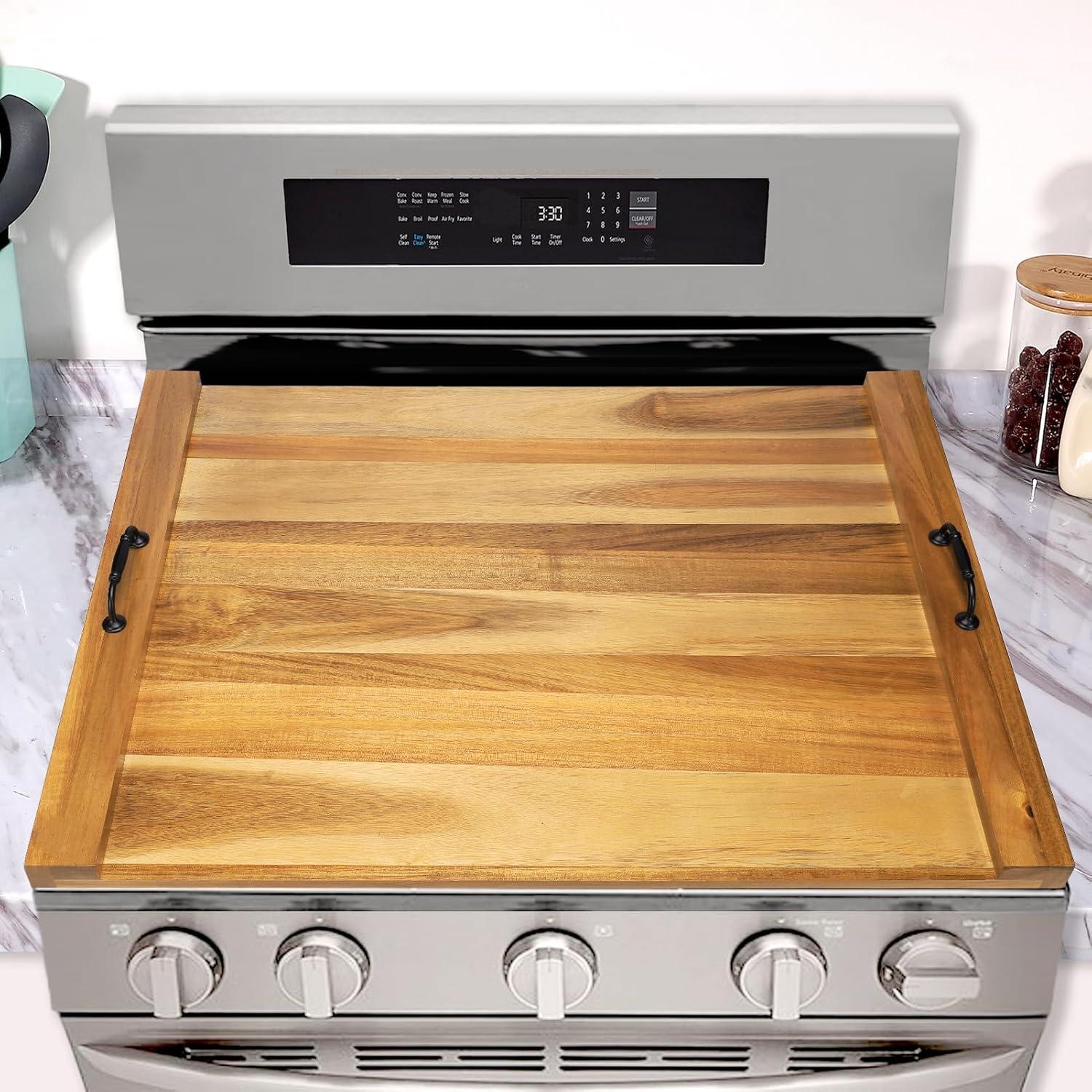 Stove Top Covers for Electric Stove with Handles 30”x22” (Outer) / 28.9”x20.8” (Inner) - Acacia Wood Noodle Board for Gas Stovetop - Stove Top Covers for Gas Burners (Acacia, 30"L x 22"W)