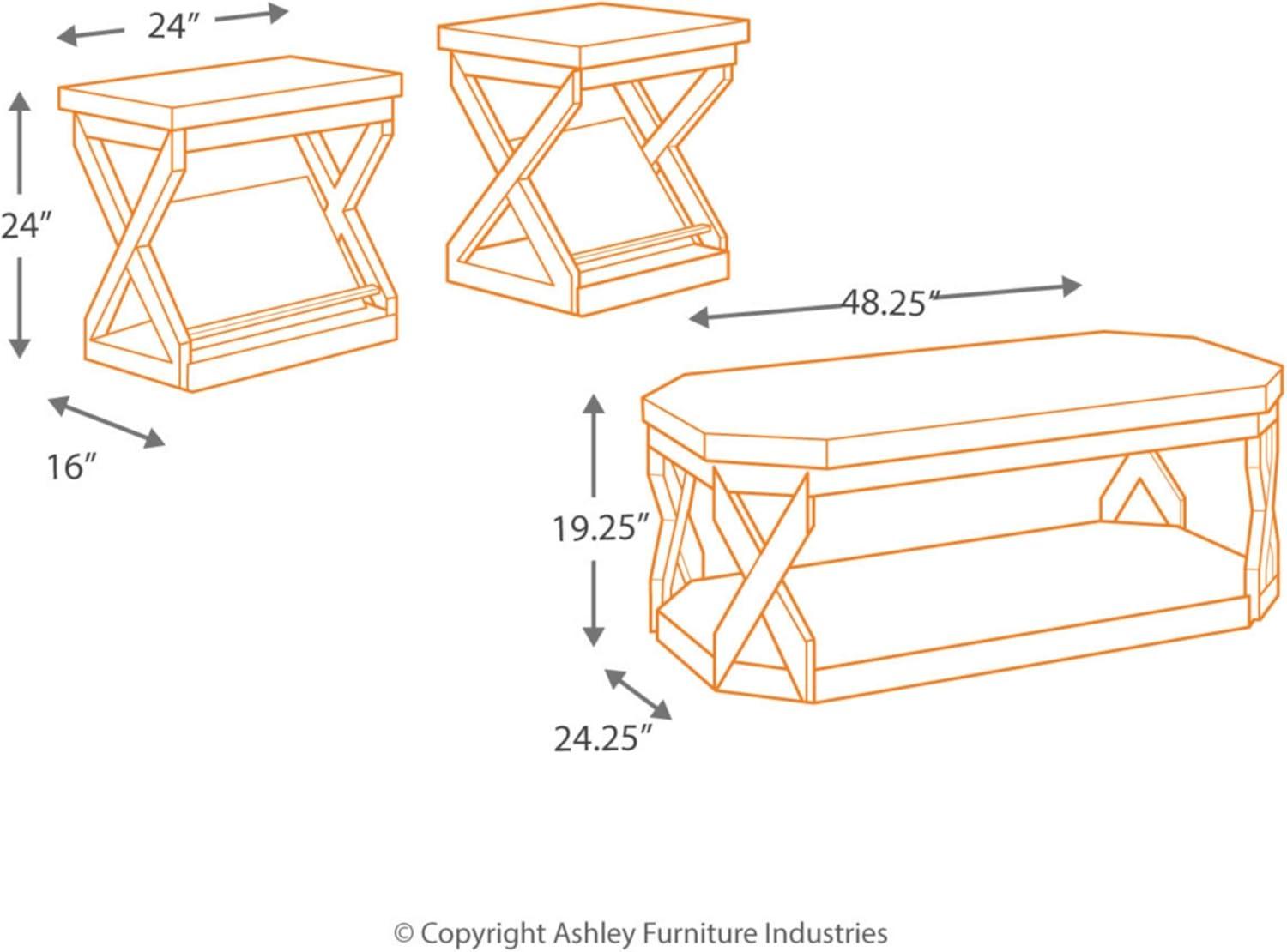 Set of 3 Radilyn Occasional Table Sets Gray/Brown - Signature Design by Ashley: Faux Marble, Magazine Shelf