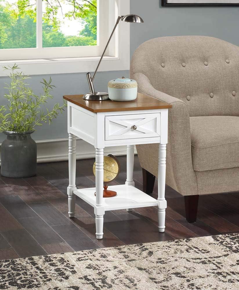 Driftwood and White Country End Table with Built-In Charging Station