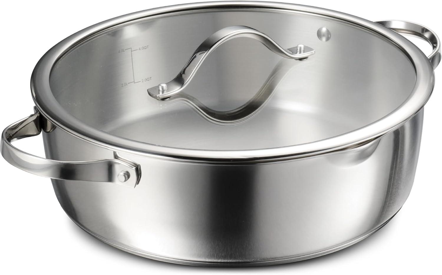 Tramontina Tramontina Tempo Tri-Ply Base Stainless Steel 6-Quart Braiser Pan with Glass Lid, Induction-Ready, Oven-Safe, Dishwasher-Safe