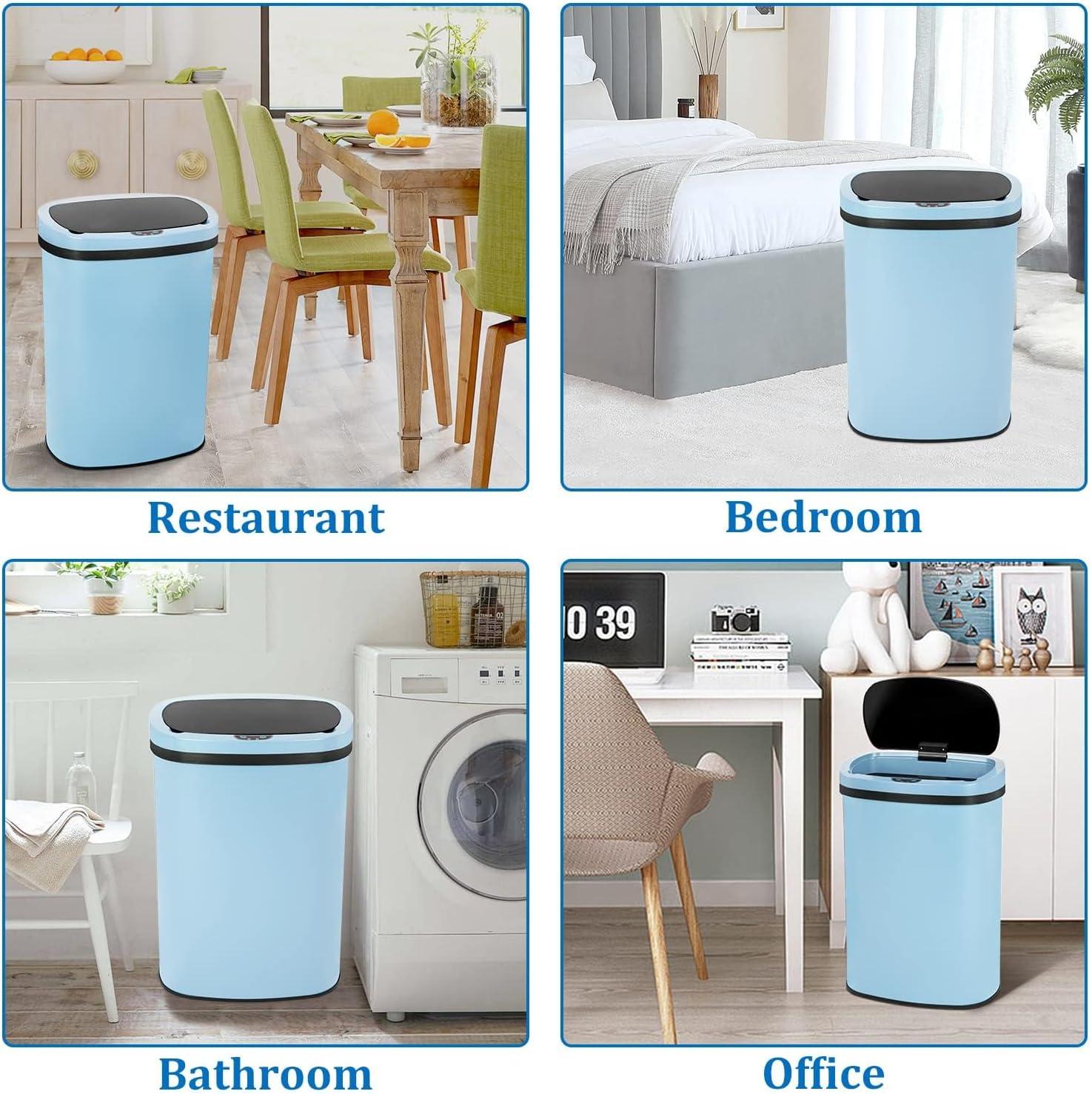FDW Kitchen Trash Can with Lid, 13 Gallon Automatic Garbage Can for Bathroom Bedroom Home Office 50 Liter Touch Free Stainless Steel Waste Bin,Black