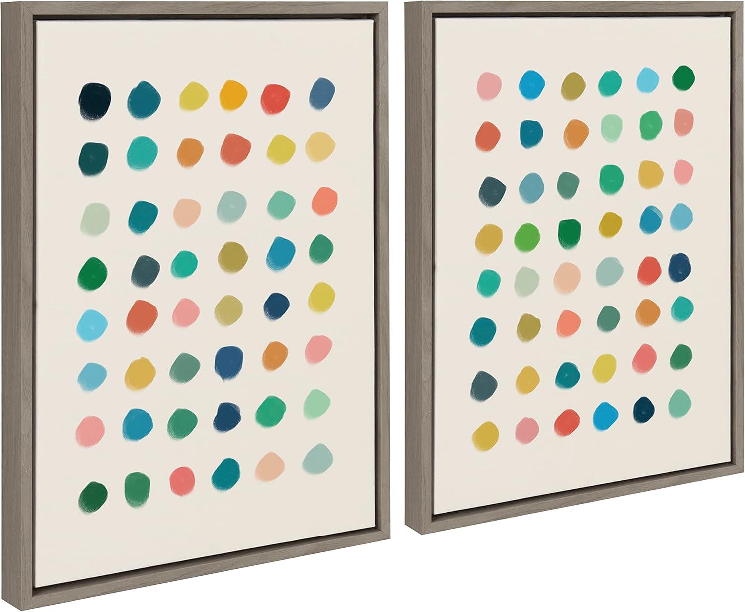 Kate and Laurel Sylvie Meditation 1 and 2 Framed Canvas Wall Art Set by Kelly Knaga, 2 piece 18x24 Gray, Modern Abstract Colorful Polka Dot Art Set for Wall Home Decor