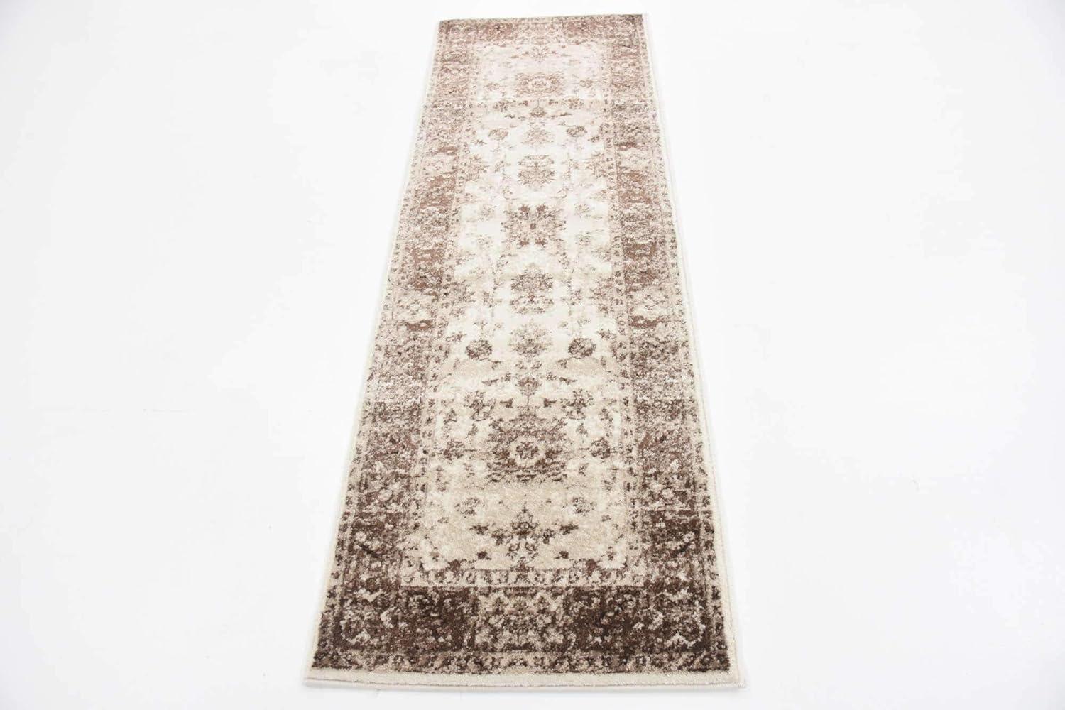 Elegant Ivory Floral Synthetic 2'x6' Indoor Runner Rug