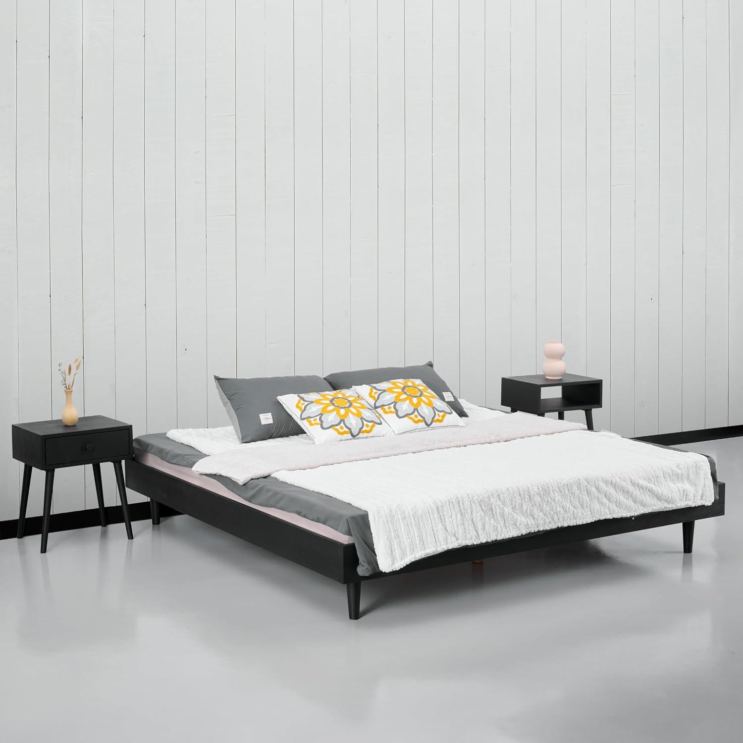 NTC Fly Solid Wood Bed Frame without Headboard and Silent Slats, 1000 lbs Capacity Bed Frame