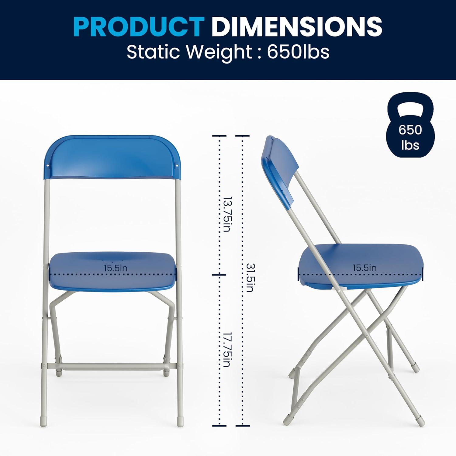 Flash Furniture Hercules™ Series Plastic Folding Chair Blue - 4 Pack 650LB Weight Capacity Comfortable Event Chair-Lightweight Folding Chair