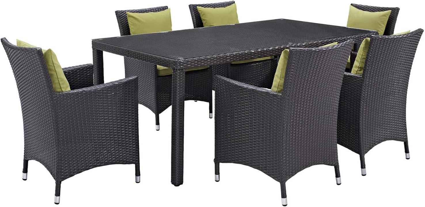 Modway Convene 7 Piece Outdoor Patio Dining Set in Espresso Orange