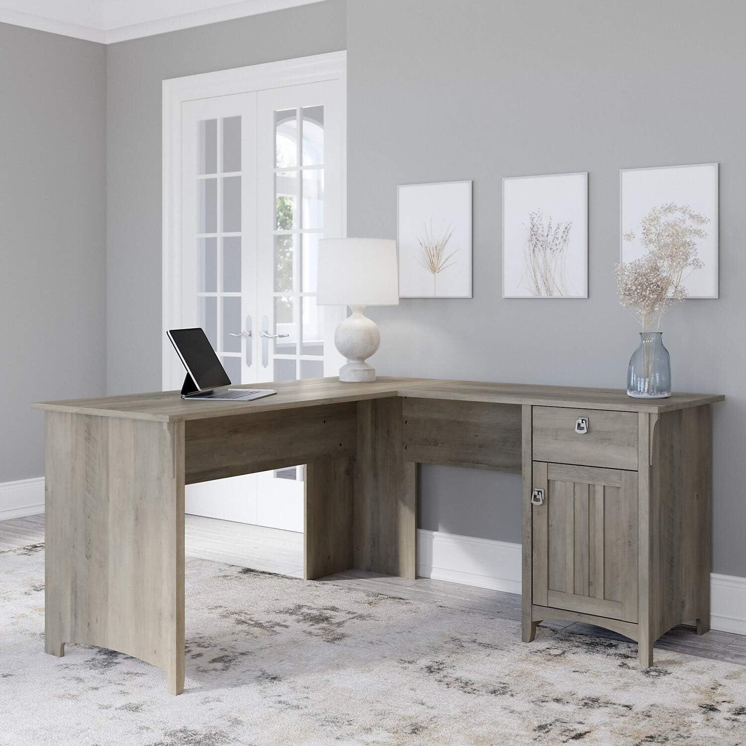 Bush Furniture Salinas 60" L Shaped Desk with Storage, Driftwood Gray