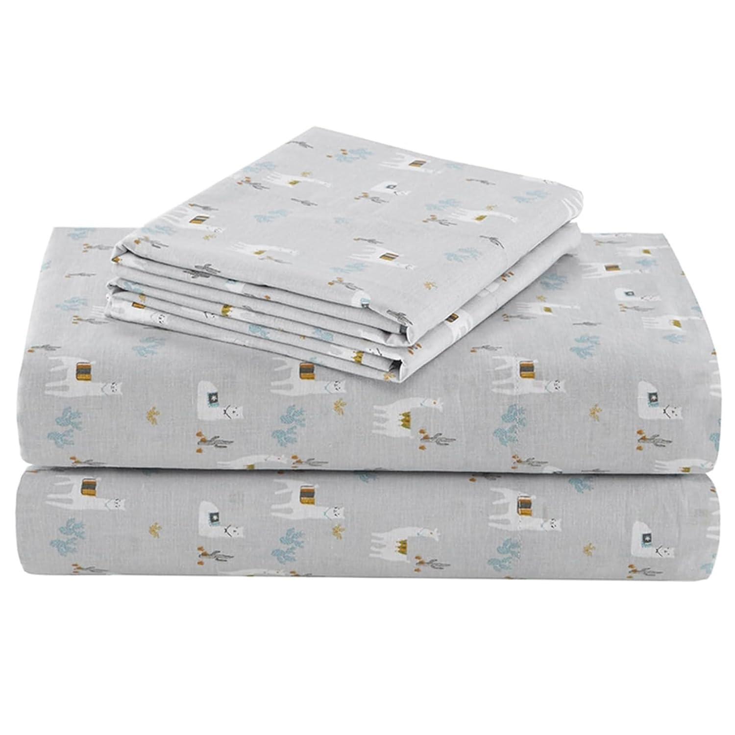 Comfort Spaces 100% Cotton Twin Sheet Set 3-Pieces Gray Lama Lightweight Breathable All Season Cozy Sheet Set