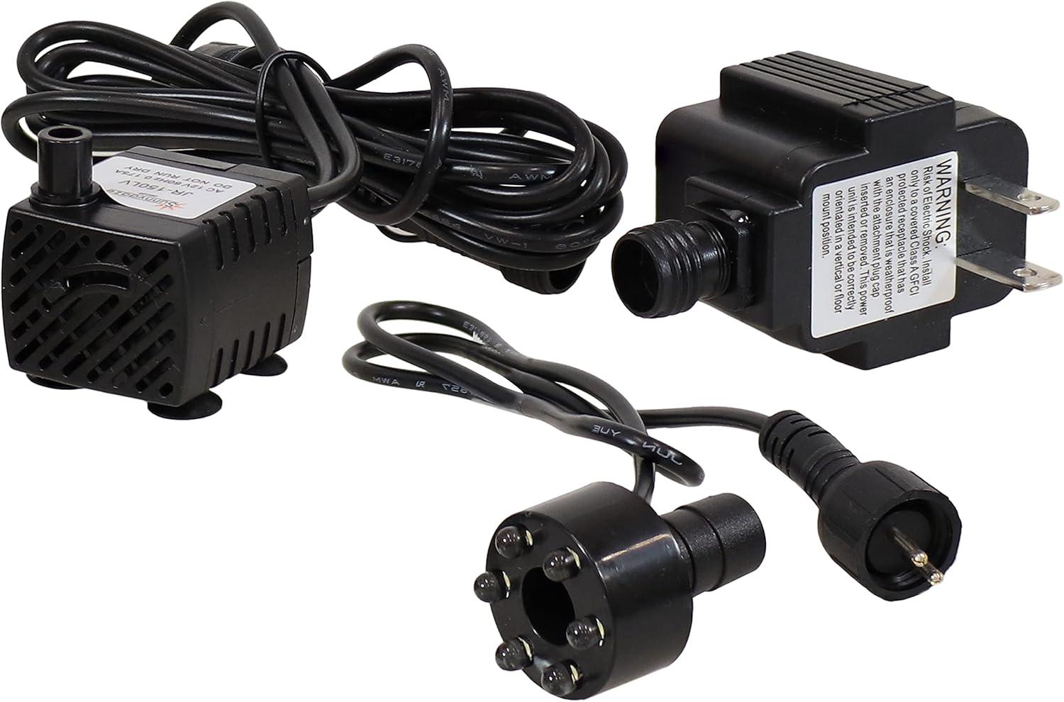 Sunnydaze Indoor/Outdoor Small Fountain or Aquarium Pump with LED Light Ring and Transformer - 40 GPH - 12 Volts