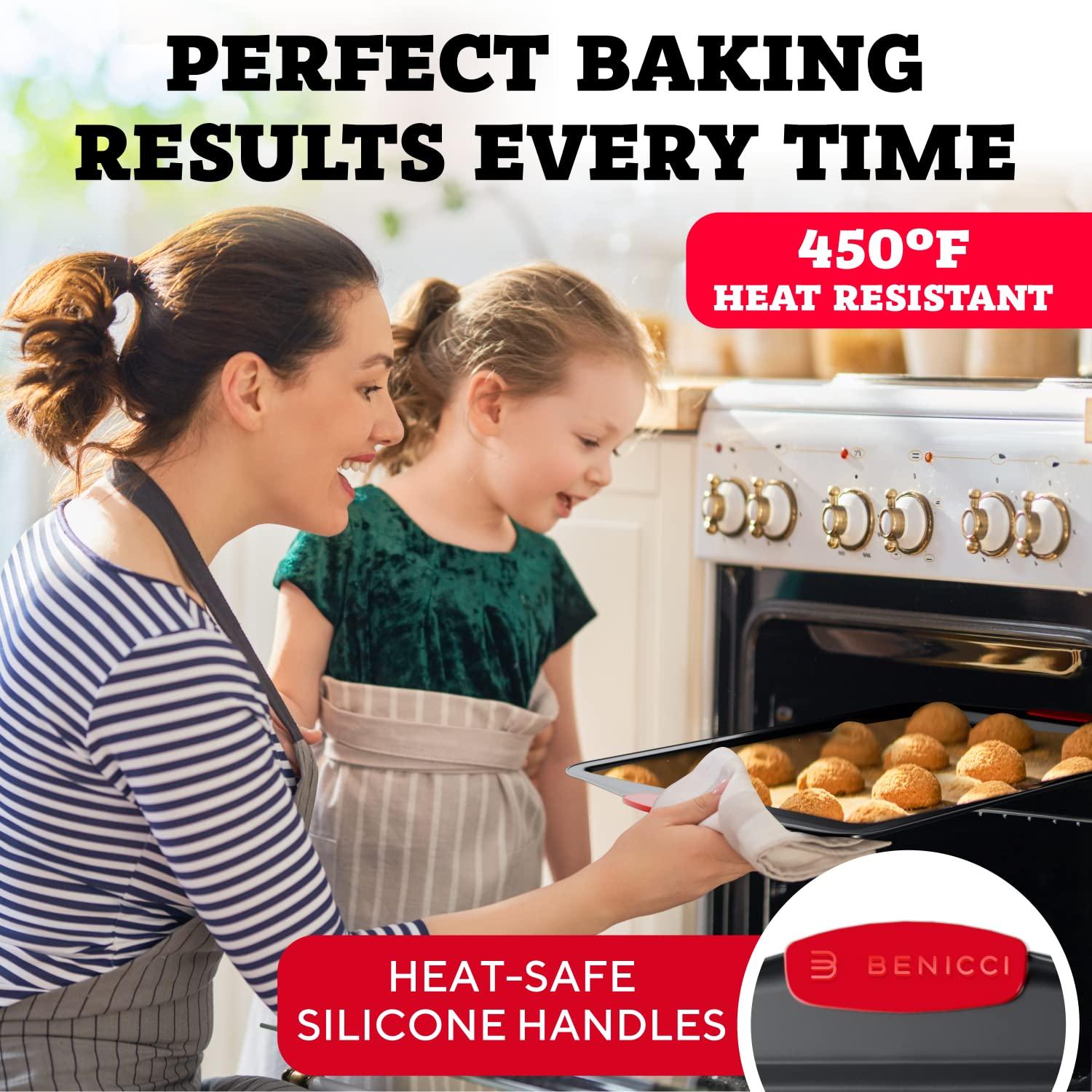 BPA Free Nonstick Baking Sheets w/ Silicone Handles in a Pack of 3 - Deluxe Cookie Sheets with Large, Medium & Small Bakeware Pans Lets You Bake The Perfect Cookie or Pastry Every Time
