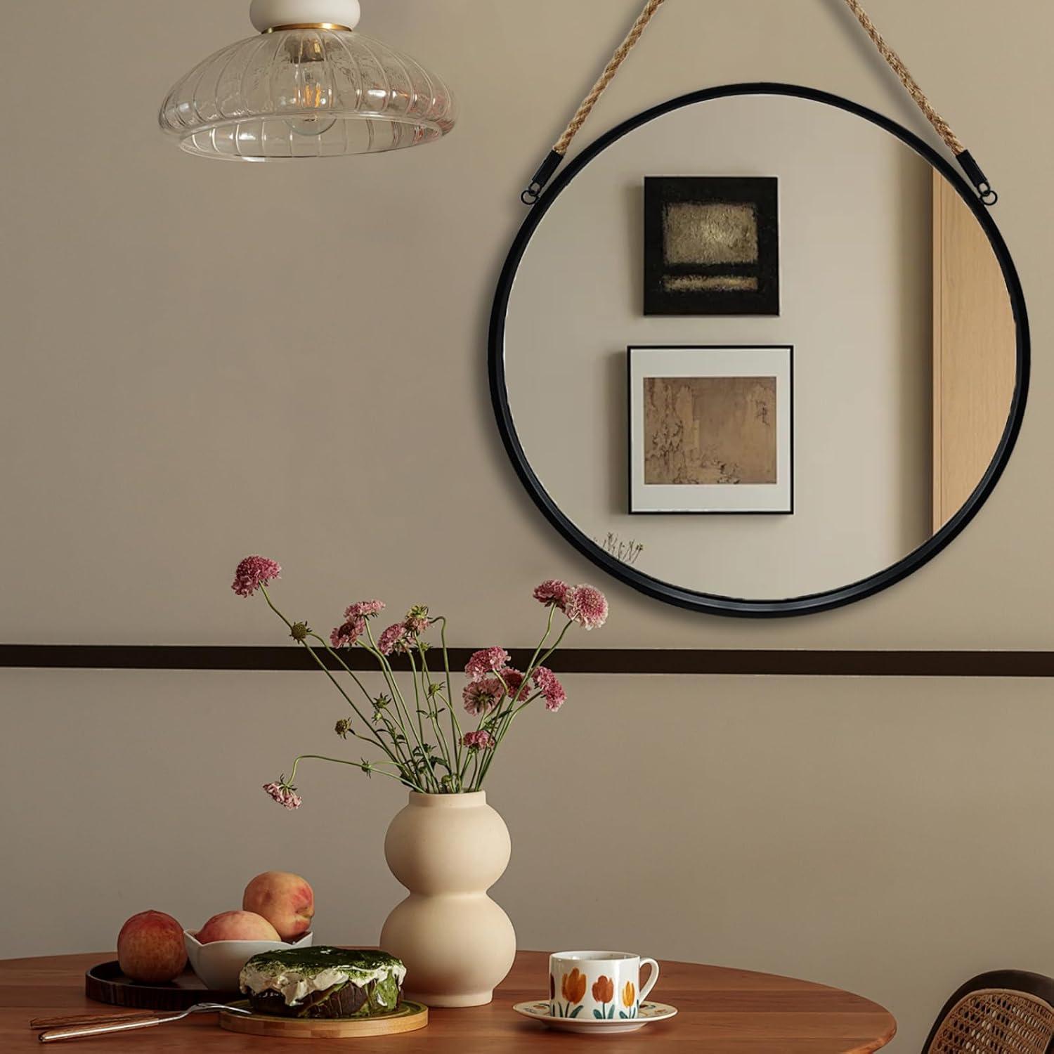 HBCY Creations Black Round Wall Mirror - 30 Inch Large Round Mirror, Rustic Accent Mirror for Bathroom, Entry, Dining Room, & Living Room - Metal Mirror for Wall