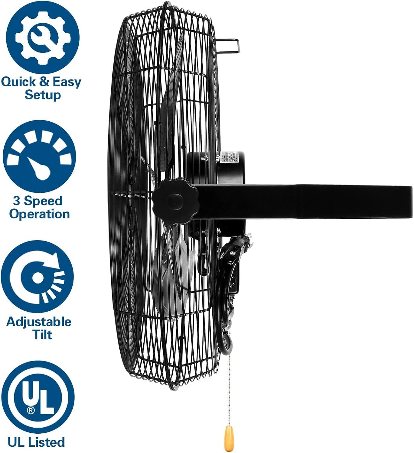 BILT HARD 18" Industrial Wall Mount Fan, 3-Speeds High Velocity Wall Fan with Sealed Motor, 4300 CFM Heavy Duty Metal Barn Fans