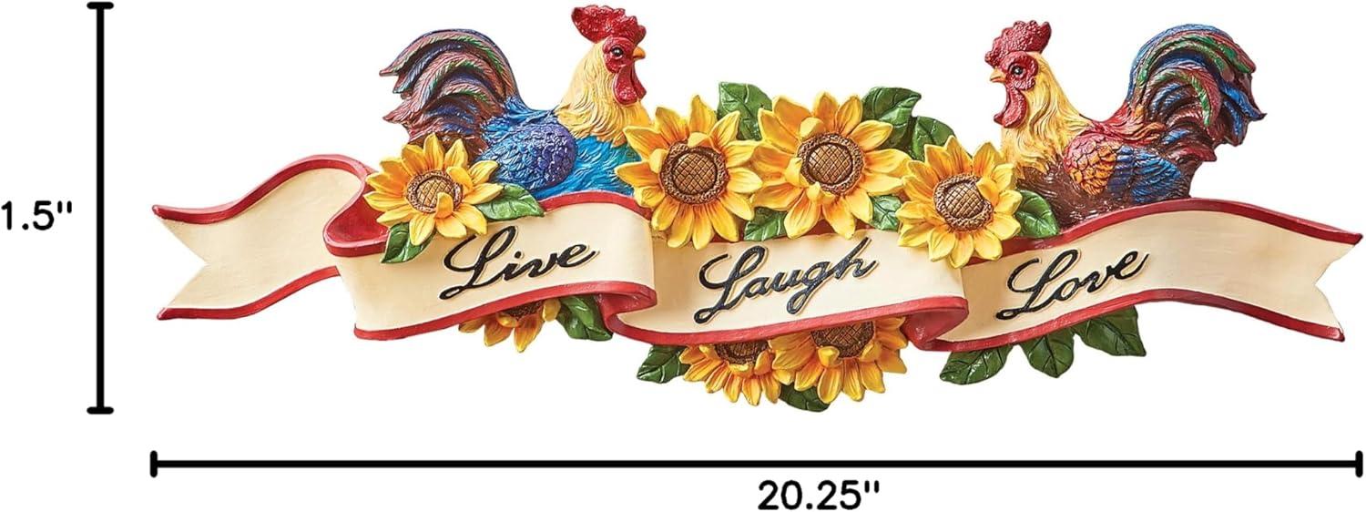 Collections Etc Roosters & Sunflowers Inspirational Live Laugh Love Wall Art 20.25 X 1.5 X 6.5