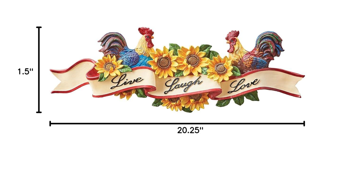 Collections Etc Roosters & Sunflowers Inspirational Live Laugh Love Wall Art 20.25 X 1.5 X 6.5