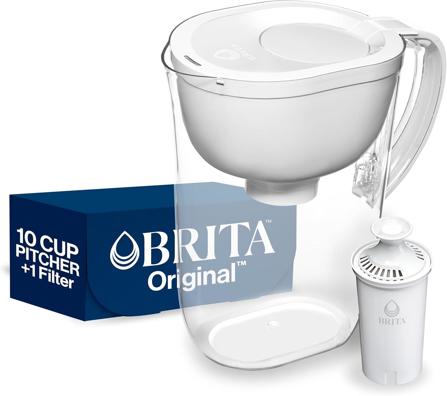 Brita Large 10 Cup Water Filter Pitcher with 1 Standard Filter, BPA Free, Everyday, White