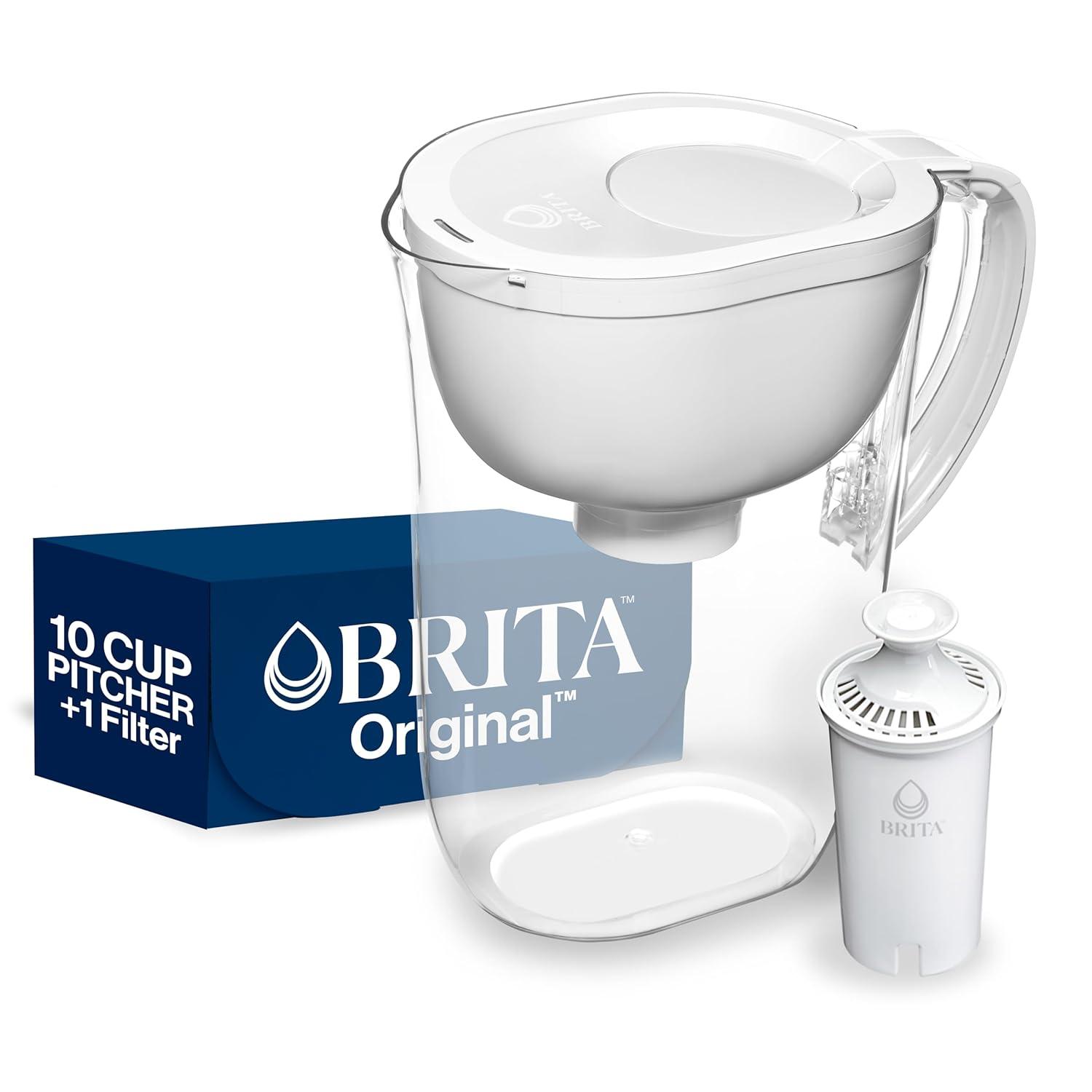 Brita Large 10 Cup Water Filter Pitcher with 1 Standard Filter, BPA Free, Everyday, White