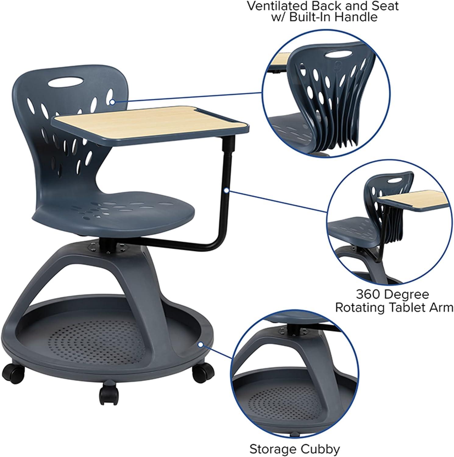 Flash Furniture Mobile Desk Chair with 360° Tablet Rotation and Storage Cubby