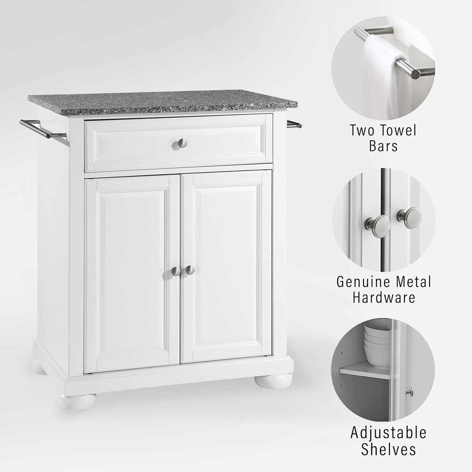 Alexandria Granite Top Portable Kitchen Island/Cart White/Gray - Crosley: Rolling Storage, Towel Bars, Adjustable Shelf