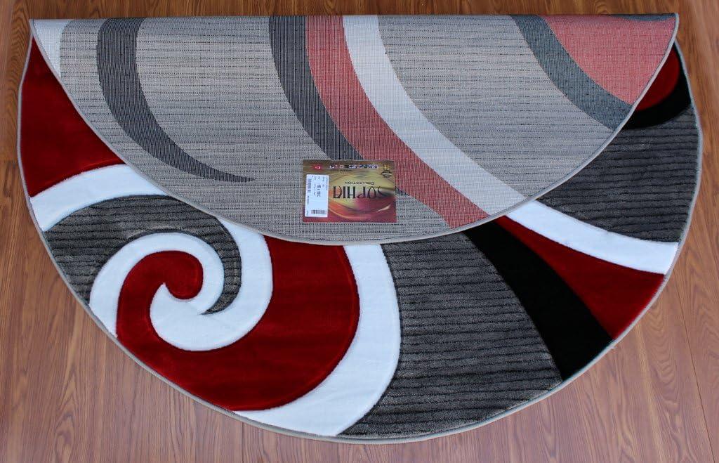 Masada Rugs Sophia Collection 8'x8' Round Modern Contemporary Hand Sculpted Area Rug in Red