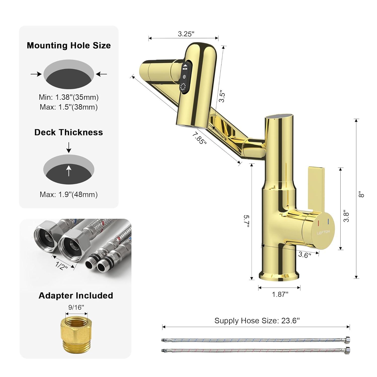 Lefton Rotatable Single Hole Bathroom Faucet with Temperature Display BF2204