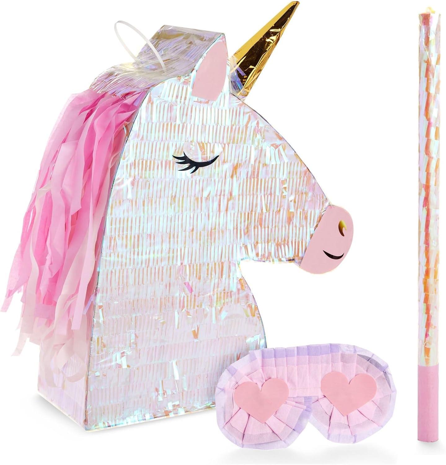 Blue Panda Large Unicorn Pinata Kit with Blindfold and Stick for Girls Birthday Party, 14 x 20 x 5 In, 3 Pieces