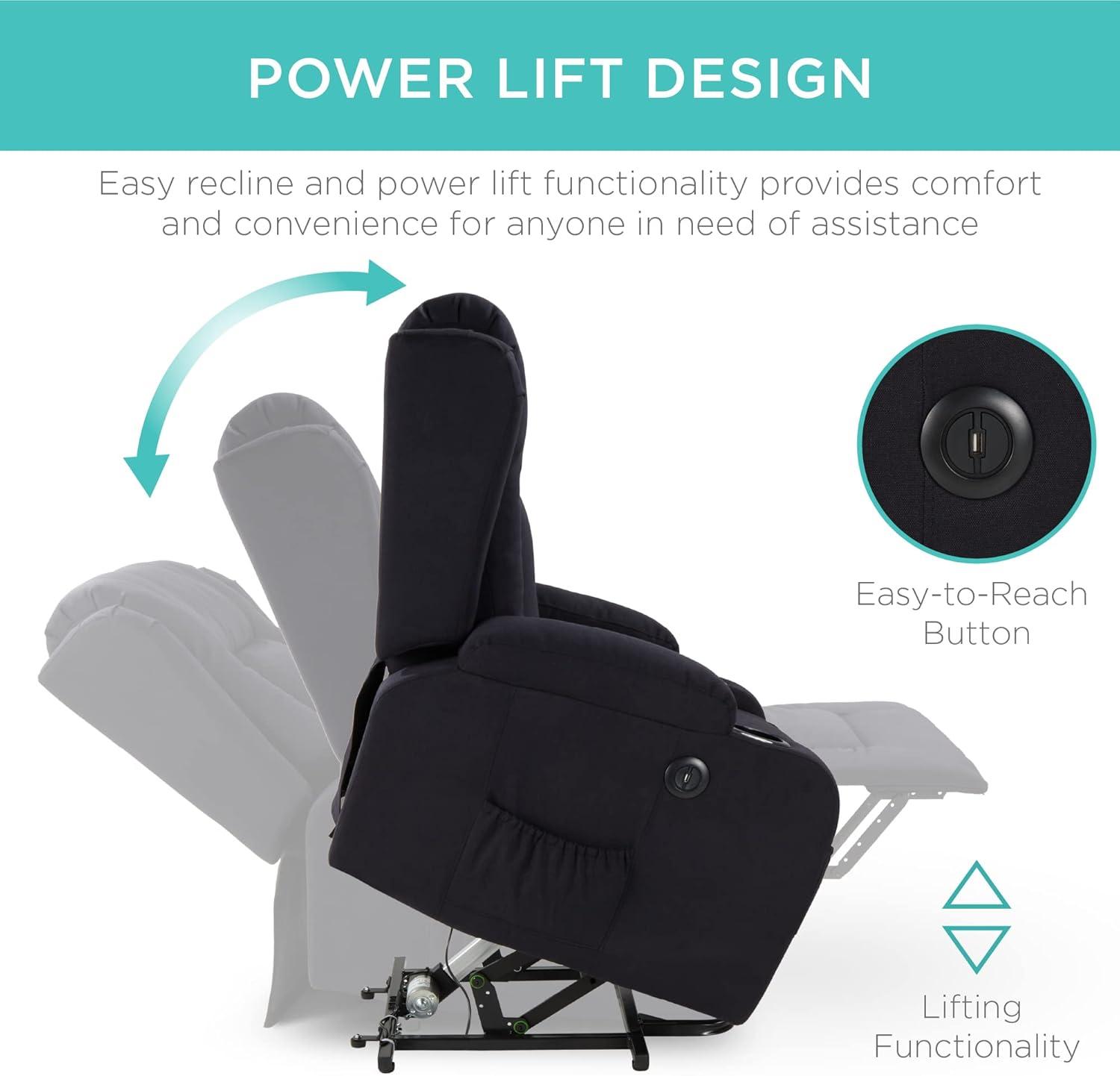 Hokku Designs Modern Linen Electric Power Lift Chair, Recliner Massage Chair, Adjustable Furniture for Back, USB Port, Heat, Cupholders | Wayfair