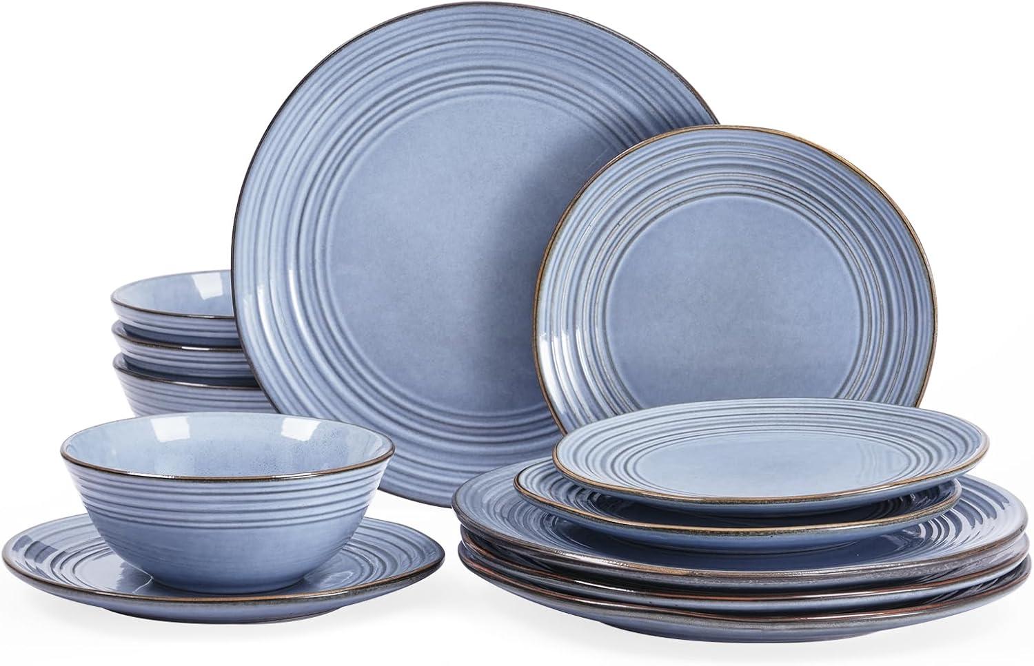 Blue Ceramic 12-Piece Dinnerware Set for 4 with Hand Painted Finish