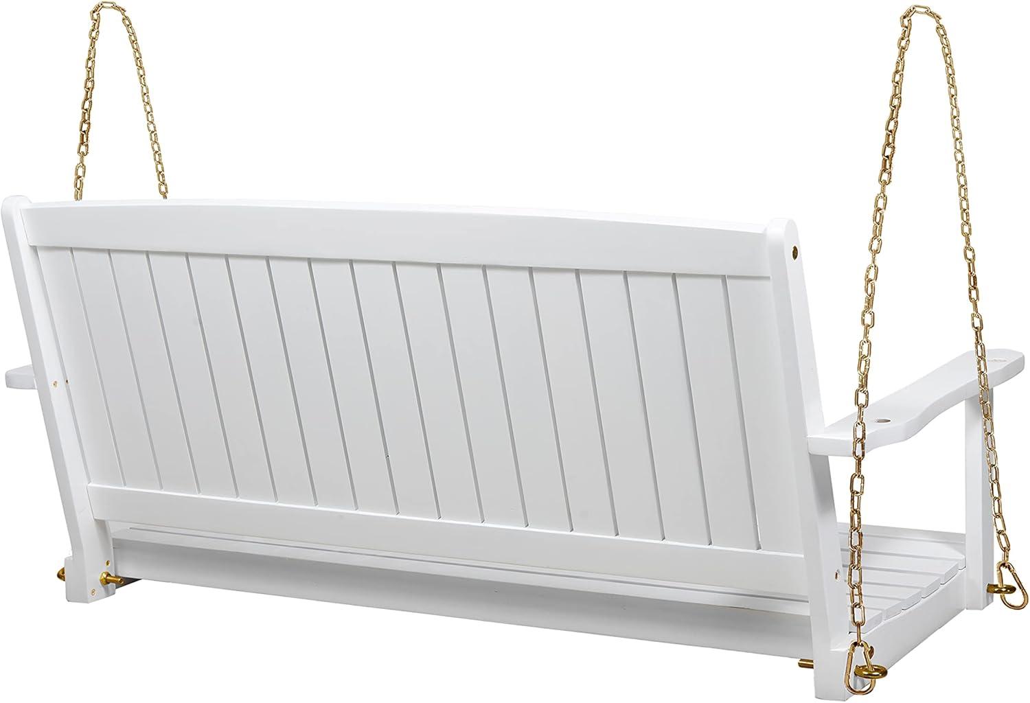 GDFStudio Caspian Outdoor Acacia Wood Porch Swing Hammock Chair with 8 Foot Chain, White