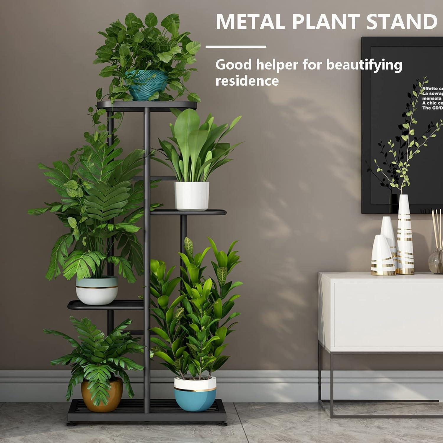 Dark Grey 4-Tier Metal Indoor Outdoor Plant Stand