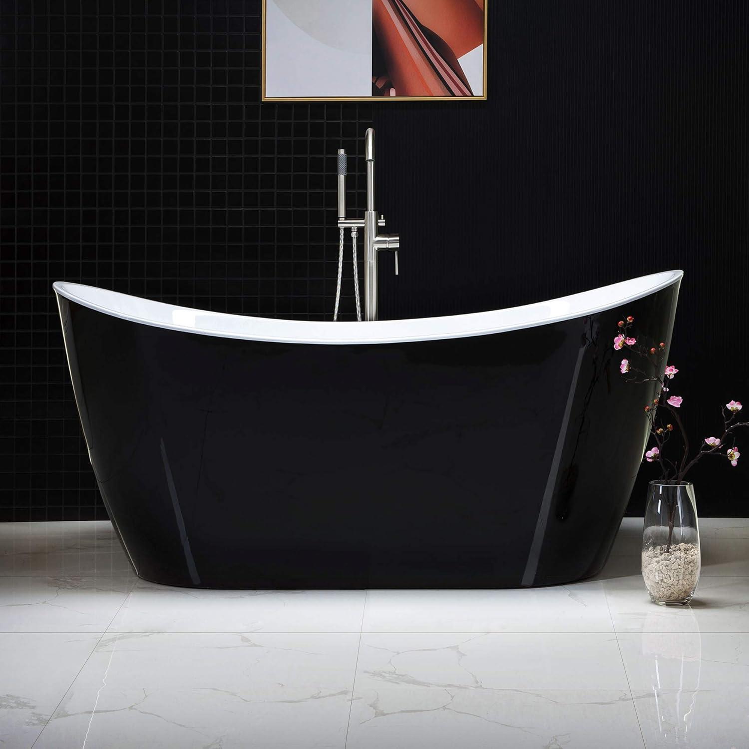 WoodBridge 59'' x 28.75'' Freestanding Soaking Acrylic Bathtub BTA-1816:Black/Brushed Nickel