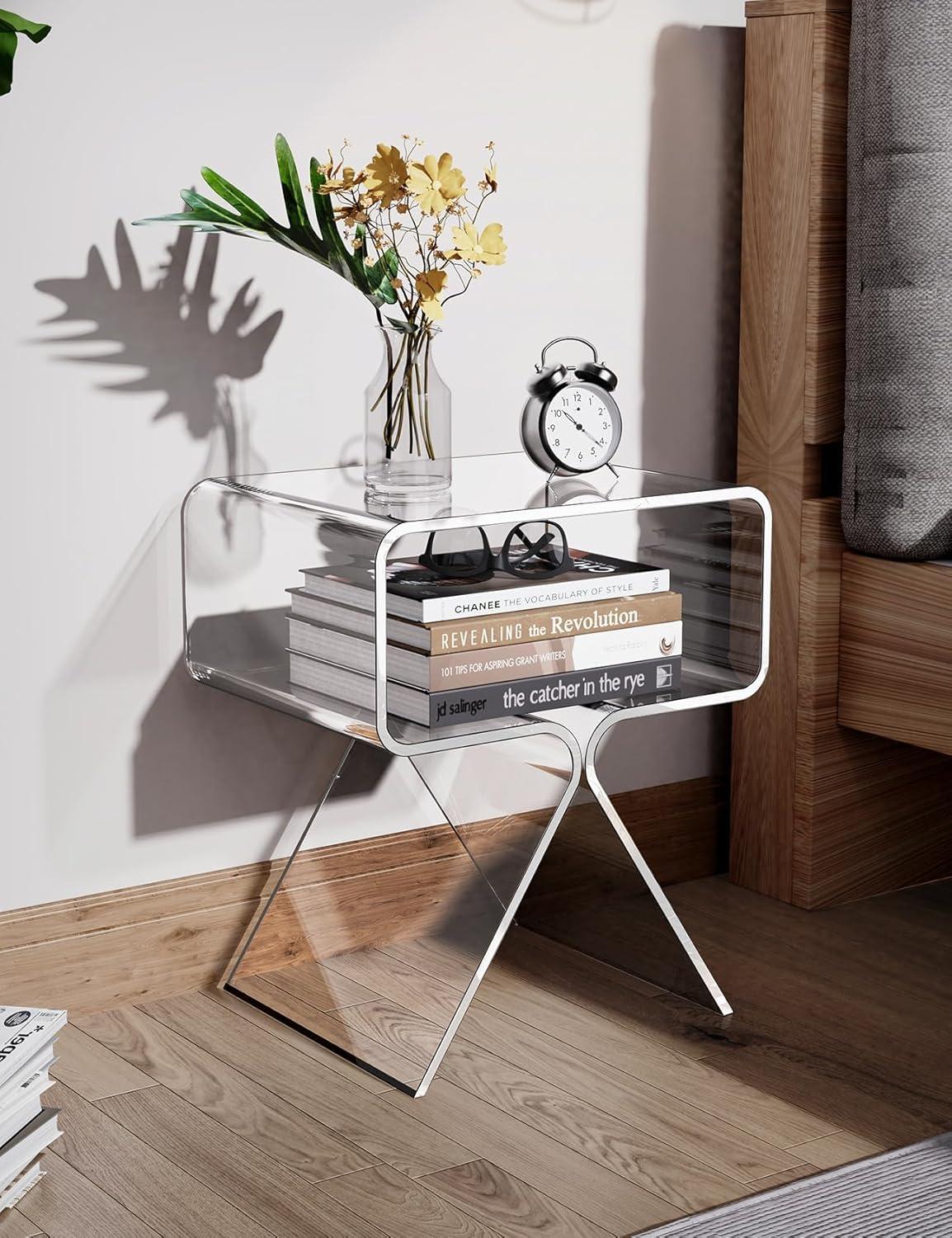 Clear Acrylic Modern Minimalist Nightstand Side Table