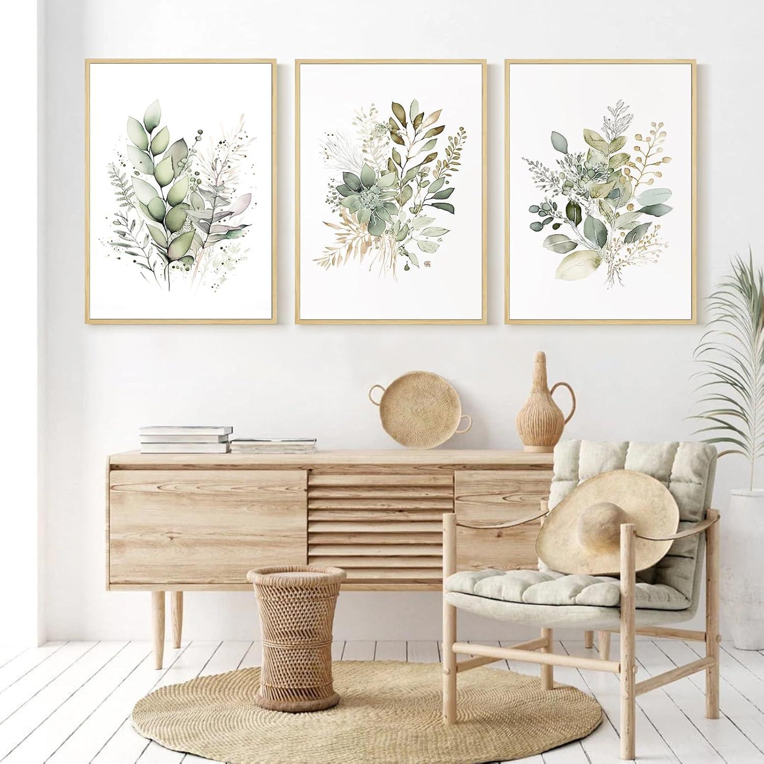 Watercolor Botanical Wall Art Set Of 3 Boho Floral Canvas Wall Decor Prints Sage Green Wildflower Wall Art Modern Flower Pictures Botanical Painting For Bedroom Bathroom 16X24 Inch Unframed