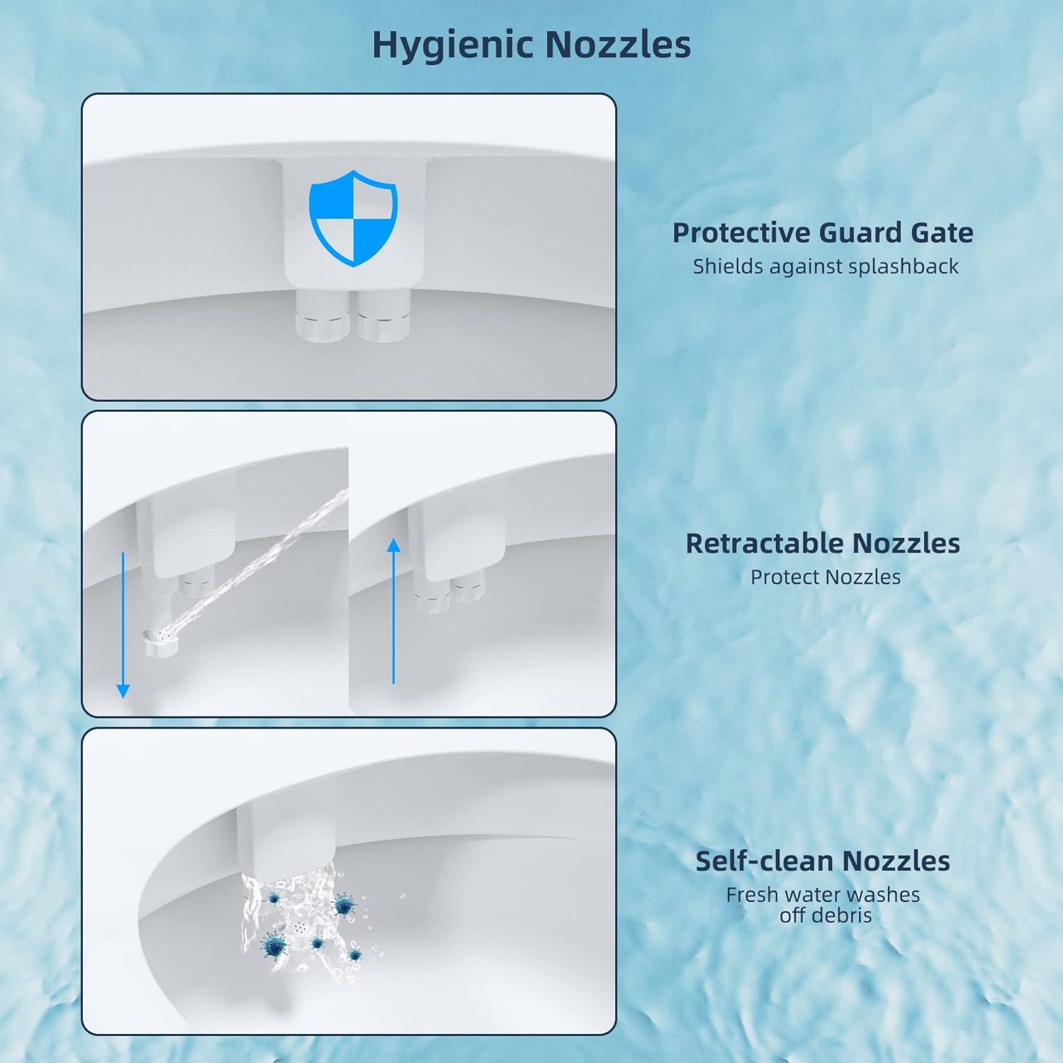 White Non-Electric Bidet Attachment with Dual Nozzle