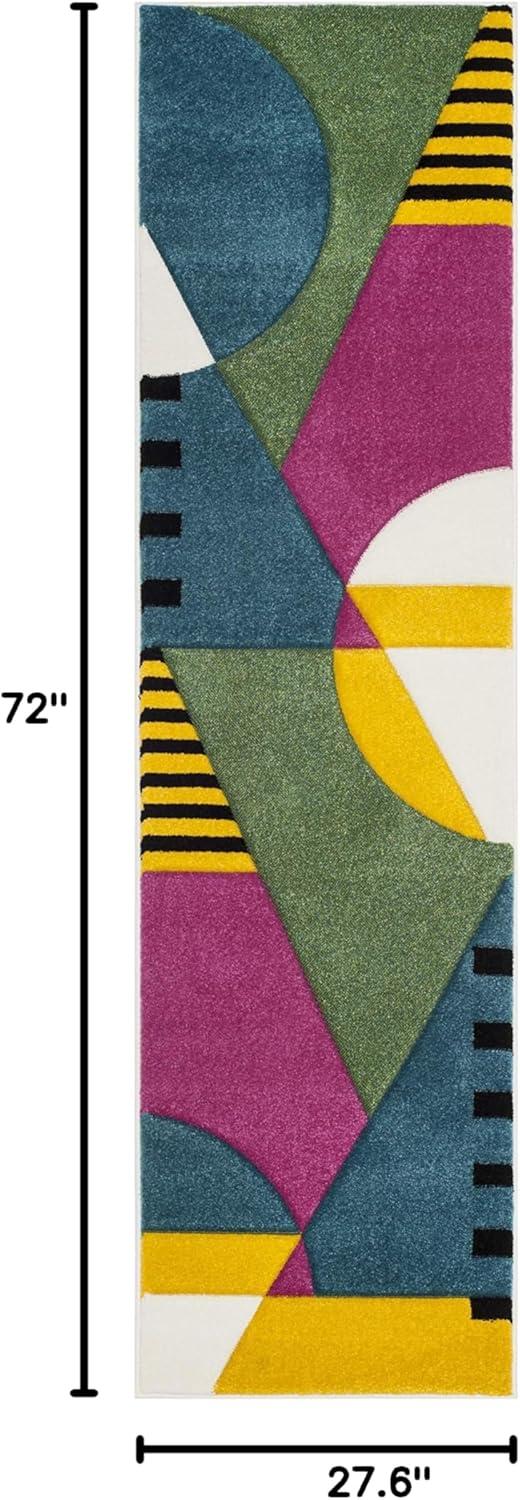 Hollywood HLW706 Power Loomed Runner Rug - Peacock Blue/Fuchsia - 2'3"x6' - Safavieh.