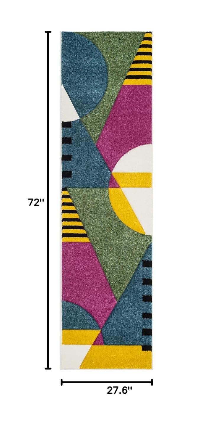 Hollywood HLW706 Power Loomed Runner Rug - Peacock Blue/Fuchsia - 2'3"x6' - Safavieh.