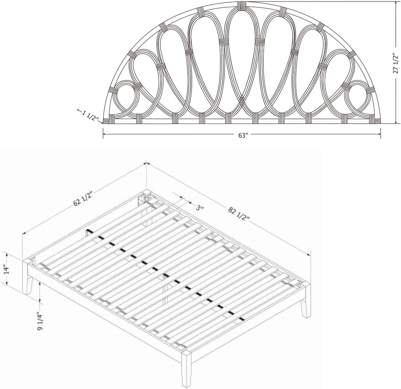 South Shore Hoya Queen Wooden Bed And Rattan Wall-Mounted Flower Petals Headboard Set