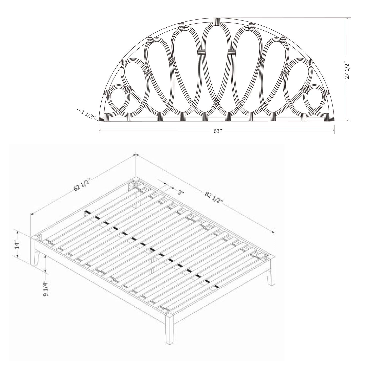 South Shore Hoya Queen Wooden Bed And Rattan Wall-Mounted Flower Petals Headboard Set