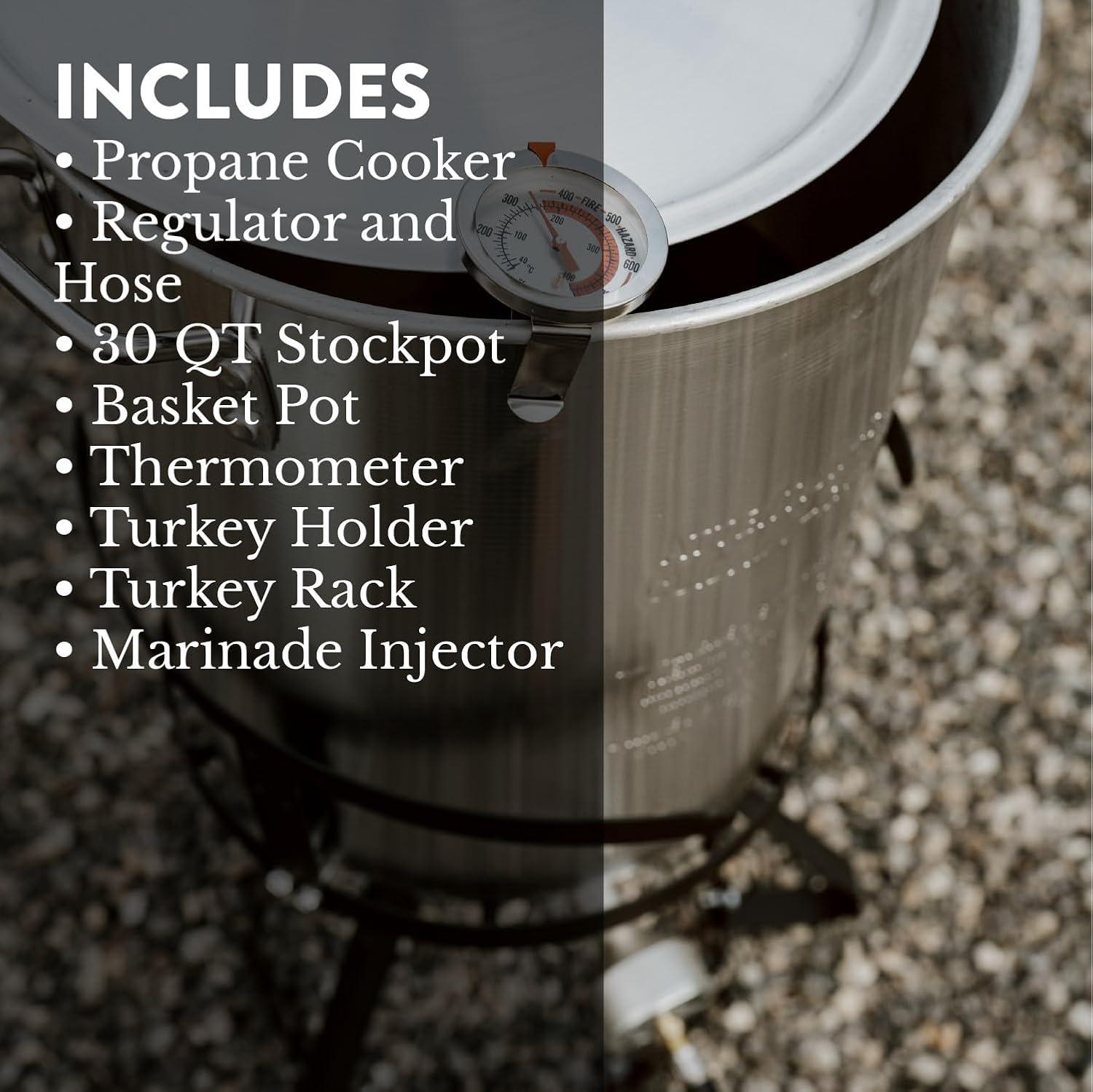 30 Qt Stainless Steel Outdoor Turkey Fryer with Propane Burner