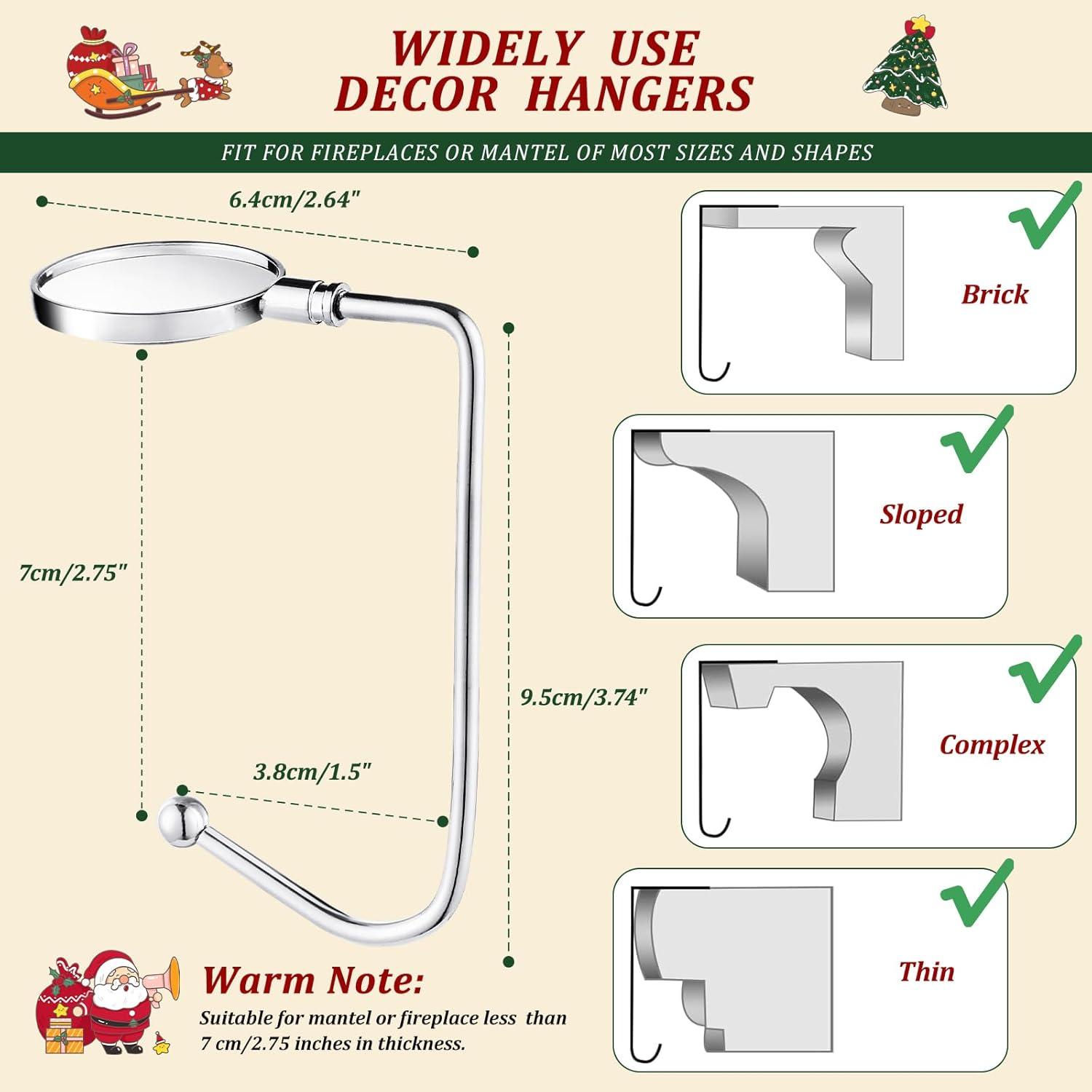 4 Pcs Christmas Stocking Holders for Mantel Hooks Hanger Grip Non-Slip Safety Fireplace Hang Hook for Xmas Christmas Valentine Holiday Party Decoration (Gold)