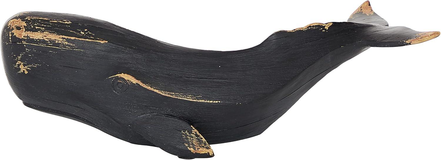 Elegant Coastal Black Resin Whale Sculpture 18"x9"x8"